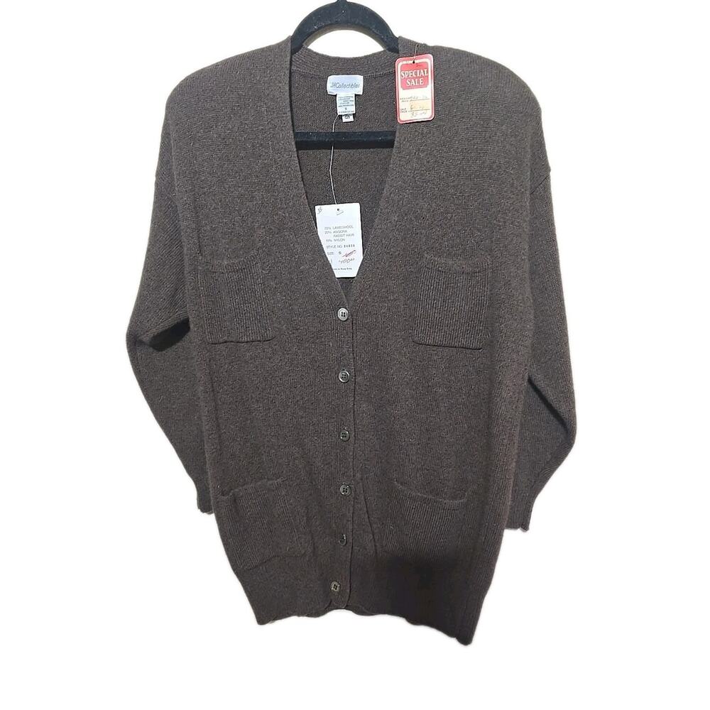 NWT Vtg JH Collectibles Brown Lambswool Angora Cardigan Sweater Womans Small